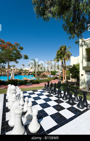 Giant Chess Set at the Sierra Resort, White Knight Beach, Sharm el-Sheikh, Red Sea Coast, South Sinai, Egypt Stock Photo