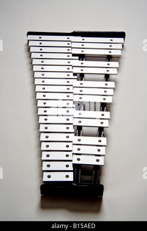 The glockenspiel is a musical instrument in the percussion family with tuned metal bars laid out in a fashion similar to a piano Stock Photo