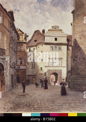 fine arts, Jansa, Vaclav (1859 - 1913), painting, Prague, Old Town, watercolour, 1895, , Artist's Copyright has not to be cleared Stock Photo