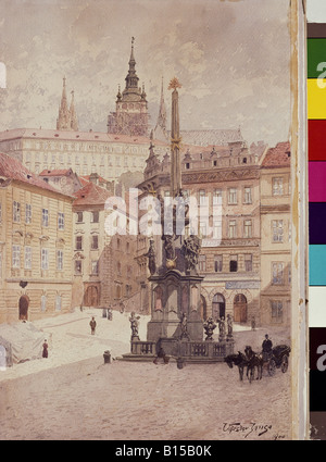 fine arts, Jansa, Vaclav (1859 - 1913), painting, Prague, view, watercolour, 1896, , Artist's Copyright has not to be cleared Stock Photo