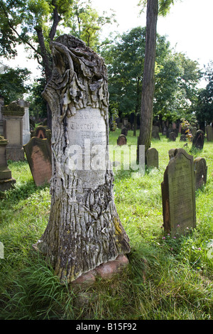 Gravestone in shape of broken tree in Jewish cemetery Worms Germany Stock Photo