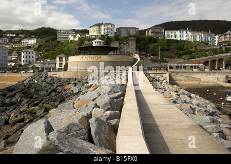 Looking back towards Ventnor from the walkway at Ventnor Haven, Isle of Wight. Stock Photo