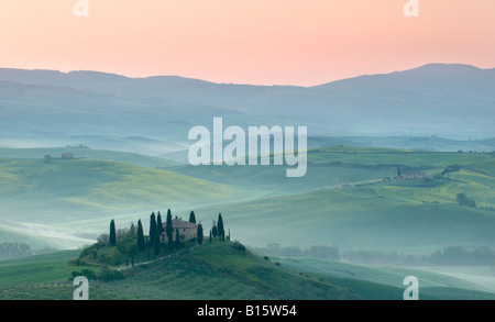Belvedere at dawn, Valle de Orcia, Tuscany, Italy Stock Photo