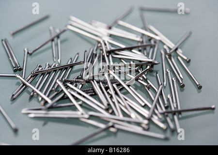 small collection of nails for joining wood and other diy products Stock Photo