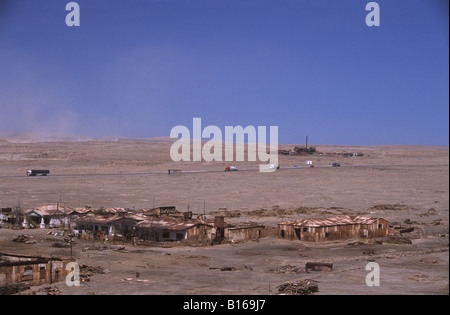View over residential section of abandoned nitrate mining town of Humberstone, near Iquique, Chile Stock Photo