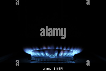 A BRITISH COOKER BURNING GAS RING,UK Stock Photo