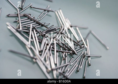 small collection of nails for joining wood and other diy products Stock Photo
