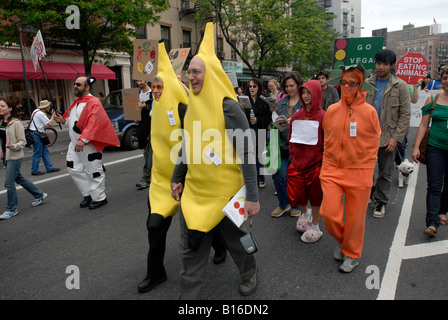 Hundreds of vegetarians gather in the Meat Packing District in New York to kick off the First Veggie Pride Parade in America Stock Photo