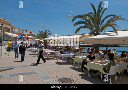 DInners at the harbour front restaurants at Cabo de Palos Murcia Spain Stock Photo