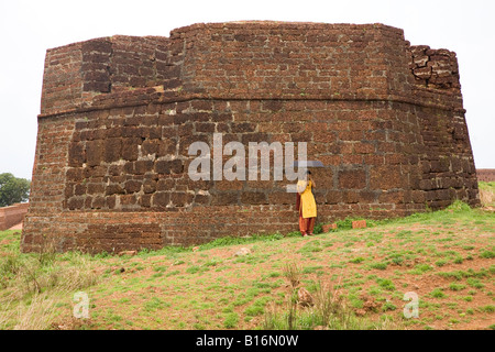 A tower within Bekal Fort near Kasaragod in Kerala, India. The fort dates back to the 17th Century. Stock Photo