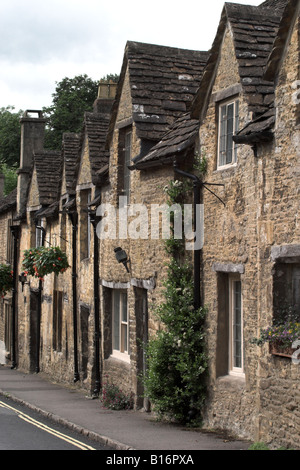 Terraced cottages in Castle Combe, The Cotswolds, Wiltshire, England, UK Stock Photo