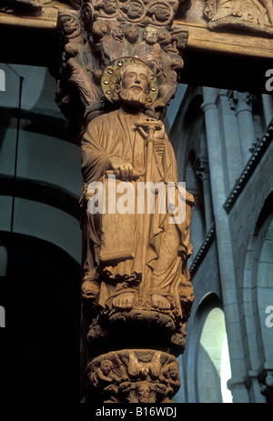 El Portico de la Gloria, Portico da Gloria, The Portal of Glory, Cathedral, Santiago de Compostela, Maestro Mateo, La Coruna Province, Spain, Europe Stock Photo