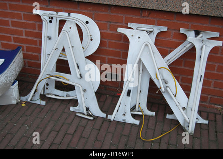 neon sign at bank removed from wall Stock Photo