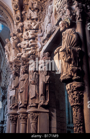 El Portico de la Gloria, Portico da Gloria, The Portal of Glory, Cathedral, Santiago de Compostela, Maestro Mateo, La Coruna Province, Spain, Europe Stock Photo