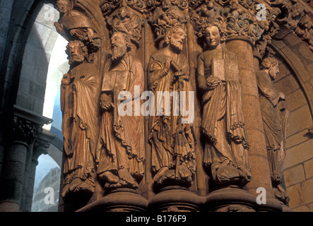 El Portico de la Gloria, Portico da Gloria, The Portal of Glory, Cathedral, Santiago de Compostela, Maestro Mateo, La Coruna Province, Spain, Europe Stock Photo