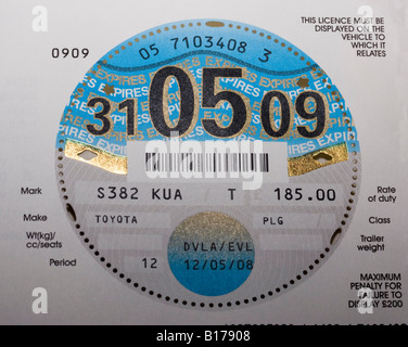 A close up of a Car Tax Disc Uk Stock Photo