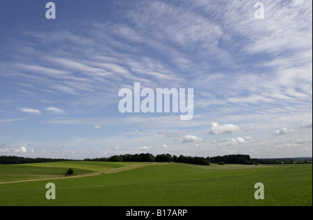 White foehn clouds over a Bavarian landscape,Germany. Stock Photo