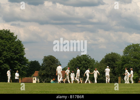 Village cricket game match. Shaking hands the end of the game, Wisborough Green, West Sussex 2008 2000s UK HOMER SYKES Stock Photo