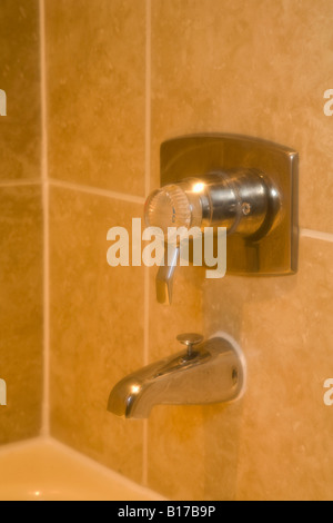 Soft Focus Facet Controls Tiled Shower Stock Photo