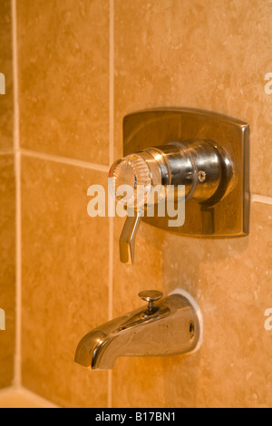 Facet Controls Tiled Shower Stock Photo