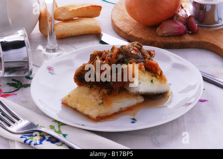 Dried salted cod ( cooked in the Livorno way ) Italian kitchen Tuscany Stock Photo