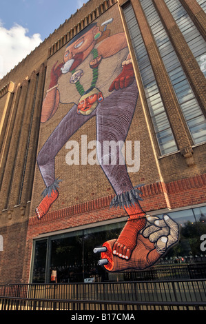 Tate Modern external brick walls used for street art display of graffiti on this revamped power station Stock Photo