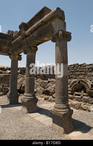 Ruins of the ancient synagogue built in the late 3rd century in the archeological site of Chorazin or Korazim national Park in Galilee Israel Stock Photo