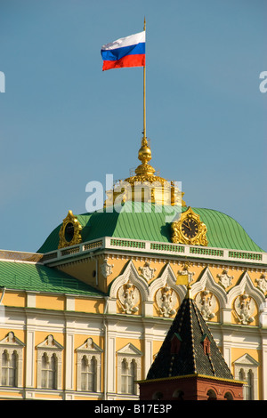 Russian flag flying over the Grand Kremlin Palace, Moscow, Russia Stock Photo