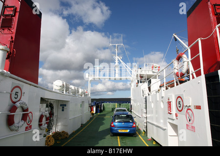 The ferry Thora sailing between the islands of Yell and Unst in the Shetland Islands, UK