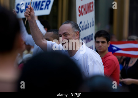 Democratic Senator from NY, Chuck Schumer, marches in the 2008 Puerto Rican Day Parade in New York City. Stock Photo