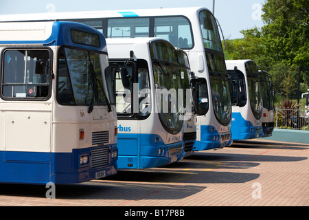 row of ulsterbus busses in the bus station depot in downpatrick county down northern ireland Stock Photo