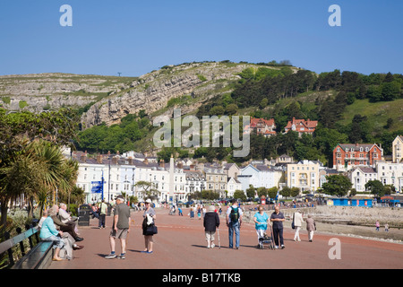 People strolling on North Parade promenade on seafront in elegant 19th century Victorian seaside holiday resort. Llandudno North Wales UK Britain Stock Photo