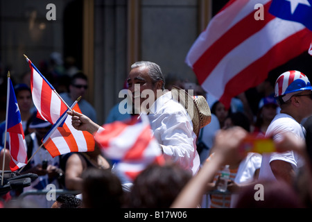 Congressman Charles B. Rangel rides in a convertible at the Puerto Rican day parade. Stock Photo