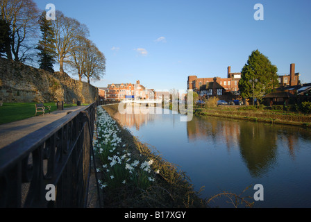 England, Kent,UK, view of Tonbridge Town with River Medway in foreground Stock Photo