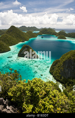 Aerial view of limestone islands and lagoon Wayag Raja Ampat Indonesia Stock Photo