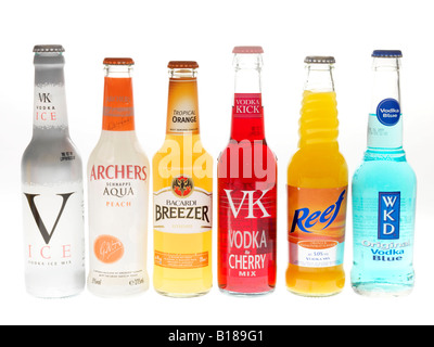 Assorted Colourful Bottles Of Alcohol Alchopops Party Drinks Isolated Against A White Background With A Clipping Path And No People Stock Photo