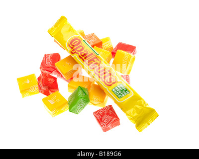 Individually Wrapped Colourful Assorted Flavoured Opal Fruits Confectionery Sweets Isolated Against A White Background With A Clipping Path Stock Photo