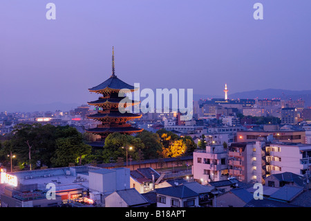 city skyline with Toji temple glowing in the evening Kyoto Japan Stock Photo