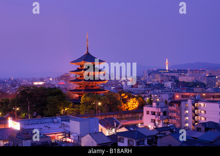 city skyline with Toji temple glowing in the evening Kyoto Japan Stock Photo