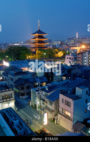 city skyline with Toji temple glowing in the evening Kyoto Japan Stock Photo