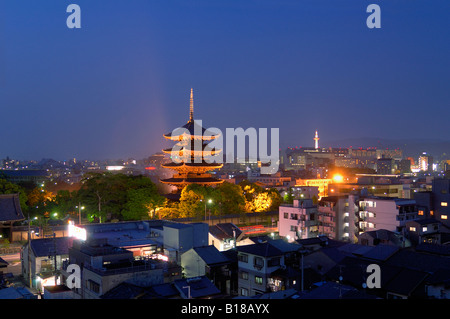 city skyline with Toji temple glowing in the evening Kyoto Japan Stock Photo