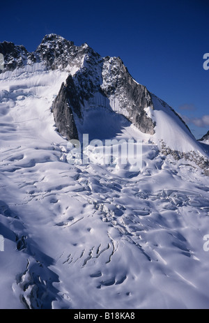 The summit of North Howser Towers above the Vowell Glacier Purcell Mountains Bugaboo Glacier Provincial Park, British Columbia, Stock Photo