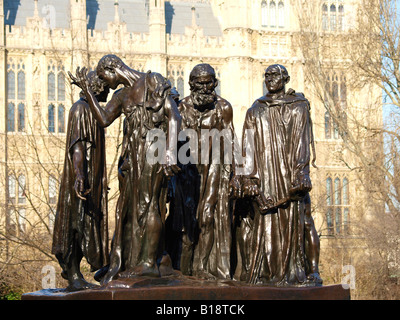 The Burghers of Calais in Victoria Tower Gardens is one of the most famous sculptures by Auguste Rodin. Stock Photo