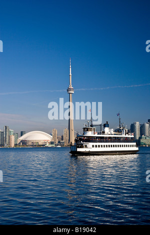 View of Toronto and Centre Island Ferry from Centre Island, Toronto Islands Park, Toronto, Ontario, Canada. Stock Photo