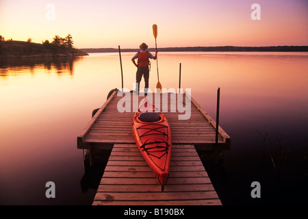 Kayaking, Nutimik Lake, Whiteshell Provincial Park, Manitoba, Canada. Stock Photo