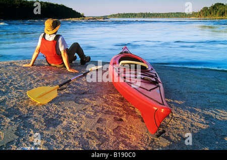 Kayaking, Nutimik Lake, Whiteshell Provincial Park, Manitoba, Canada. Stock Photo