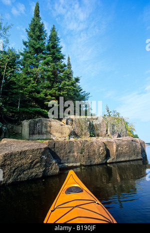 Kayak, Nutimik Lake, Whiteshell Provincial Park, Manitoba, Canada. Stock Photo