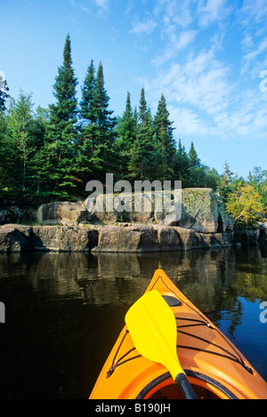 Kayak, Nutimik Lake, Whiteshell Provincial Park, Manitoba, Canada. Stock Photo