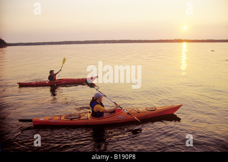 Kayaking, Nutimik Lake, Whiteshell Provincial Park, Manitoba, Canada. Stock Photo