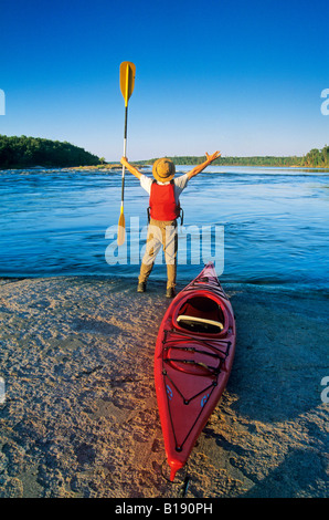 Kayaking, Nutimik Lake, Whiteshell Provincial Park, Manitoba, Canada. Stock Photo